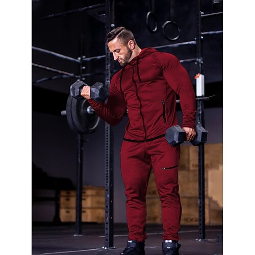 

Men's Tracksuit Sweatsuit 2 Piece Full Zip Casual Long Sleeve Cotton Thermal Warm Breathable Moisture Wicking Fitness Running Jogging Sportswear Activewear Solid Colored Black Army Green Burgundy