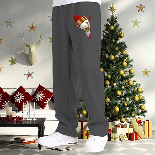 

Men's Sweatpants Trousers Drawstring Elastic Waist Straight Leg Cartoon Graphic Prints Christmas Christmas Casual Daily Basic Sports Black Dark Gray Micro-elastic / Elasticity