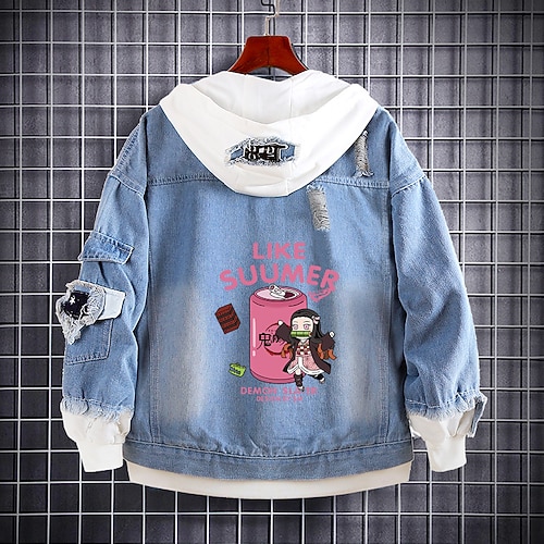 

Inspired by Demon Slayer Kamado Nezuko Anime Cartoon Manga Anime Denim Jacket Harajuku Kawaii Coat For Men's Women's Unisex Adults' Hot Stamping Denim