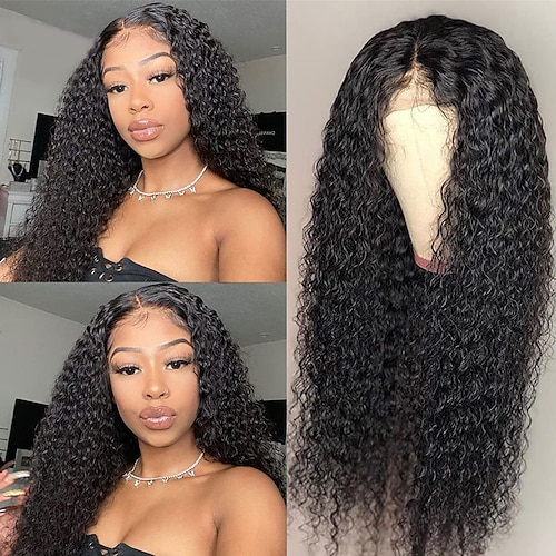 

Lace Front Wigs Human Hair Wigs For Black Women Glueless Kinky Curly 4x4 Lace Closure Wigs Human Hair 180% Density Brazilian Virgin Hair Pre Plucked With Baby Hair Natural Color