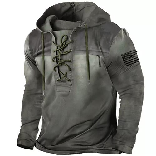 

Men's Unisex Pullover Hoodie Sweatshirt Army Green Hooded Color Block Graphic Prints Lace up Print Sports & Outdoor Daily Sports 3D Print Basic Streetwear Designer Spring & Fall Clothing Apparel