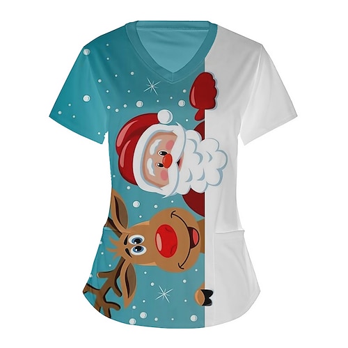 

Santa Claus Reindeer Masquerade T-shirt Women's Christmas Christmas Carnival Masquerade Adults' Christmas Vacation Polyester Top