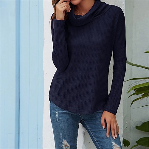 

Women's T shirt Tee Patchwork Knit Solid / Plain Color Basic Classic Regular Spring & Fall Darkblue Black Rose Red White