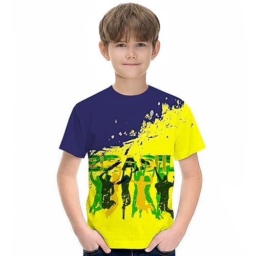 

Kids Boys World Cup T shirt Tee Football Short Sleeve Crewneck Children Top Casual 3D Print Sports Daily Summer Yellow 3-12 Years