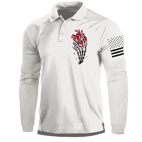 

Men's Polo Shirt Golf Shirt Skull Graphic Prints Turndown Green Black Blue Gray White 3D Print Outdoor Street Long Sleeve Button-Down Print Clothing Apparel Fashion Casual Soft Breathable