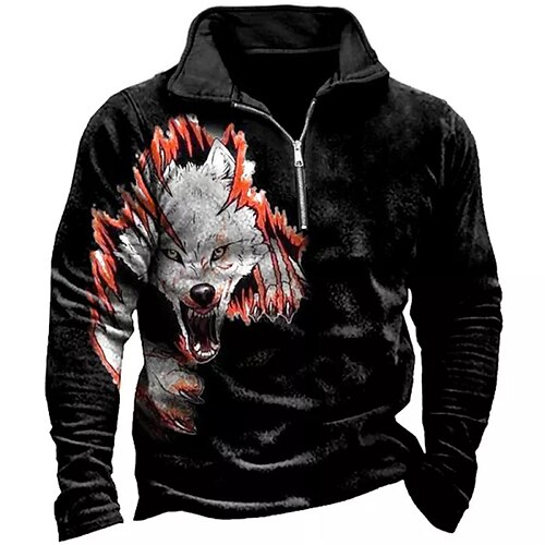 

Men's Zip Up Sweatshirt Pullover Quarter Zipper Sweatshirt Black Half Zip Animal Graphic Prints Zipper Print Daily Sports 3D Print Basic Designer Casual Spring & Fall Clothing Apparel Hoodies