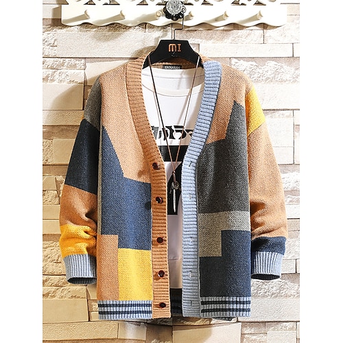 

Women's Cardigan Sweater Jumper Crochet Knit Cropped Knitted Hooded Color Block Hooded Stylish Casual Daily Holiday Winter Fall Yellow S M L / Long Sleeve / Regular Fit / Print