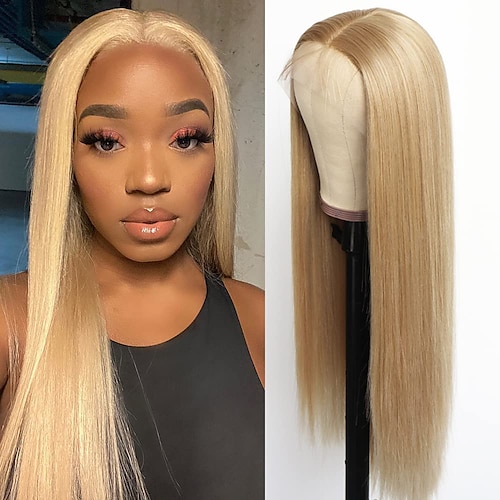 

Hair Blonde Lace Front Wig Long Straight Synthetic Wig Silky Heat Resistant Glueless Synthetic Lace Front Wigs Natural Hairline for Women 24 inch