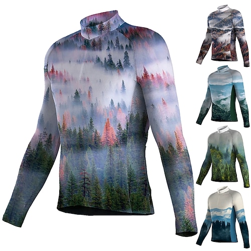 

21Grams Men's Cycling Jersey Long Sleeve Bike Jersey Top with 3 Rear Pockets Mountain Bike MTB Road Bike Cycling Breathable Quick Dry Moisture Wicking Reflective Strips Green Rosy Pink Dark Green
