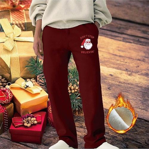 

Men's Christmas Pants Fleece Pants Sweatpants Winter Pants Trousers Drawstring Elastic Waist Straight Leg Graphic Prints Comfort Casual Daily Going out Cotton Blend Terry Basic Sports Black Red