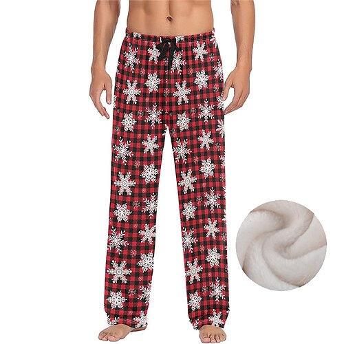 

Men's Christmas Pajamas Loungewear Flannel Pajama Pants Lounge Pants Graphic Prints Snowflake Warm Soft Home Christmas Bed Flannel Warm Pocket Elastic Waist Winter Green Red