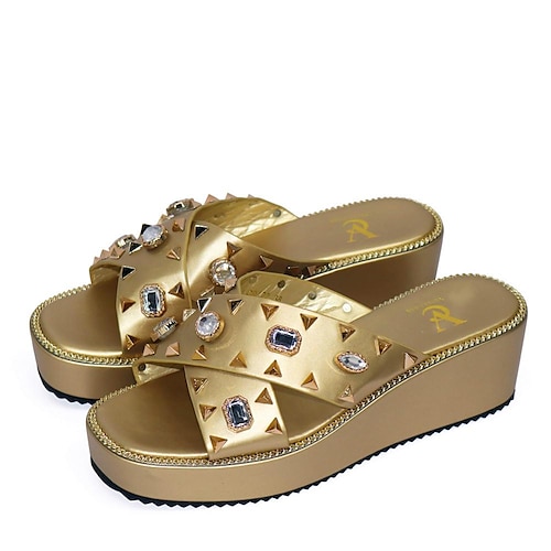 

european and american style new big diamond with rivet square toe women's thick-soled women's shoes comfortable home and outdoor all-match trendy shoes