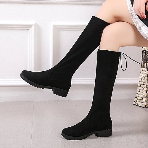 

Femme Bottes Chaussures en daim Grandes Tailles du quotidien Bottes genou Hiver Talon bloc Bout rond Casual Minimalisme Matière synthétique Mocassins Noir