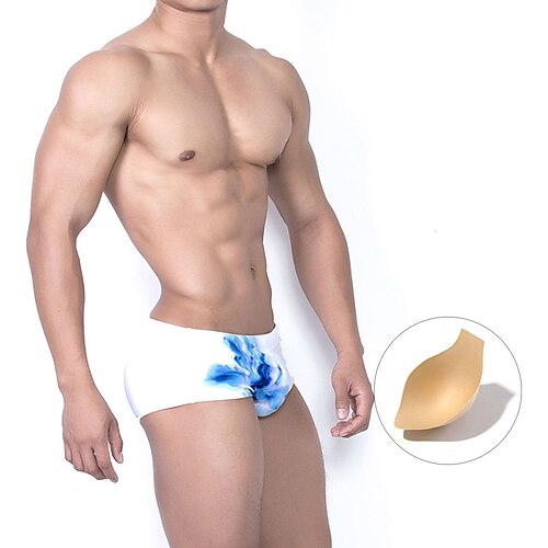 

Men's Basic Panties Briefs Swim Briefs 1 PC Underwear Fashion Simple Comfort Print Flower Mid Waist Touch of Sensation Comfort White M L XL