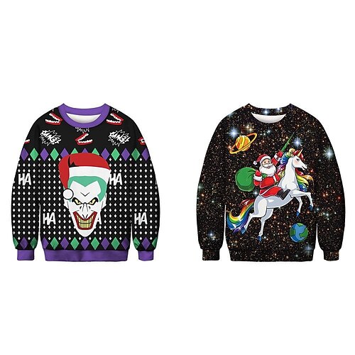 

Kids Boys Ugly Christmas Sweatshirt Pullover Cartoon Santa Claus Space Long Sleeve Children Top Outdoor Cotton Sweatshirt Pullover Fashion Daily Black Purple Winter 3-7 Years