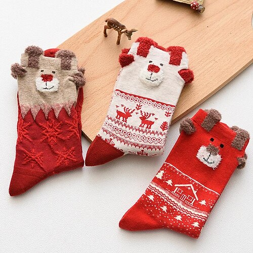 

Women's Crew Socks Party Home Christmas Animal Multi Color Polyester Spandex Nylon Basic Casual Warm Cute 3 Pairs
