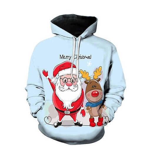 

Men's Pullover Hoodie Sweatshirt Blue Hooded Santa Claus Graphic Prints Print Christmas Daily Sports 3D Print Basic Streetwear Designer Spring Fall Clothing Apparel Hoodies Sweatshirts