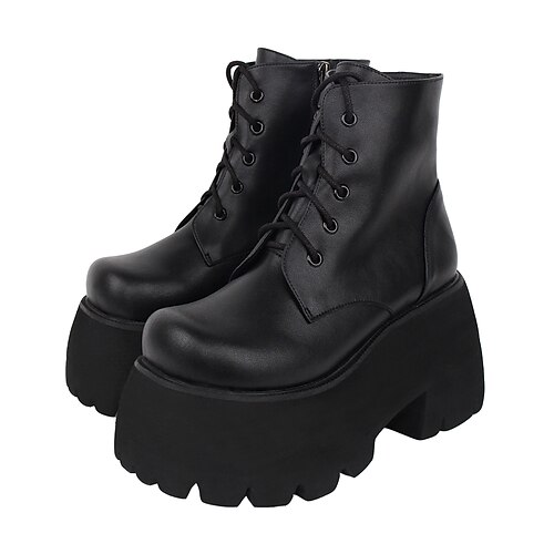 

kvinners punk goth ankelstøvletter håndlagde creepers sko platform pumps chunky hæl rund-tå kiler kampstøvler 10 cm