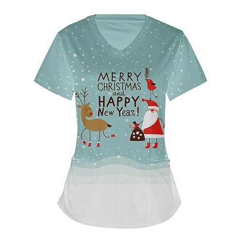 

Santa Claus Reindeer Masquerade T-shirt Women's Christmas Christmas Carnival Masquerade Adults' Christmas Vacation Polyester Top