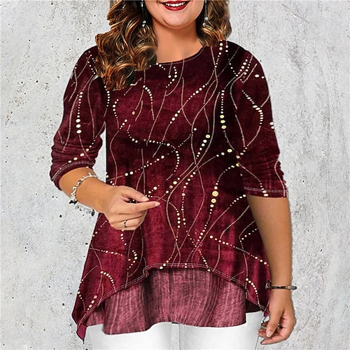 

Women's Plus Size Tops Blouse Graphic Print 3/4 Length Sleeve Crew Neck Casual Daily Going out Cotton Blend Winter Fall Green Blue