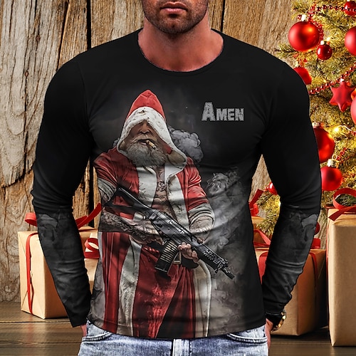 

Men's T shirt Tee Santa Claus Graphic Prints Crew Neck Green Blue Purple Red 3D Print Christmas Street Long Sleeve Print Clothing Apparel Basic Vintage Sports Designer