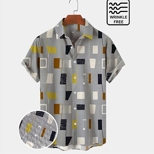 

Men's Shirt Graphic Prints Geometry Turndown Gray 3D Print Outdoor Street Short Sleeves Button-Down Print Clothing Apparel Fashion Designer Casual Breathable