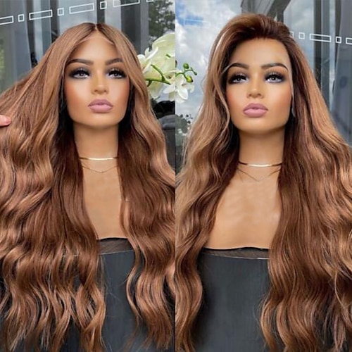 

Unprocessed Virgin Hair 13x4 Lace Front Wig Free Part Brazilian Hair Wavy Pink Brown Wig 130% 150% Density with Baby Hair Natural Hairline 100% Virgin With Bleached Knots Pre-Plucked For Women Long