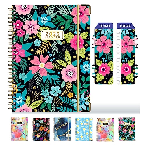 

2023 Planner, Weekly Monthly Planner 2023, 12-Month School Planner from JAN 2023 to DEC 2023 Spiral Planner Notebook with Stickers Elastic Closure Inner Pocket Coated Tabs Floral