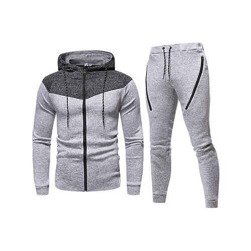 

Men's Tracksuit Sweatsuit 2 Piece Full Zip Athletic Winter Long Sleeve Thermal Warm Breathable Moisture Wicking Fitness Running Jogging Sportswear Activewear Color Block Dark Grey Red / black Gray