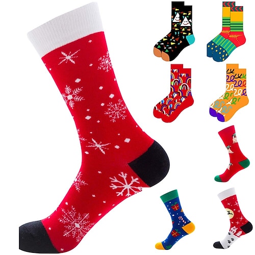 

Men's 3 Pairs Socks Crew Socks Casual Socks Fashion Comfort Cotton Christmas Christmas Medium Fall & Winter turmeric Green Black