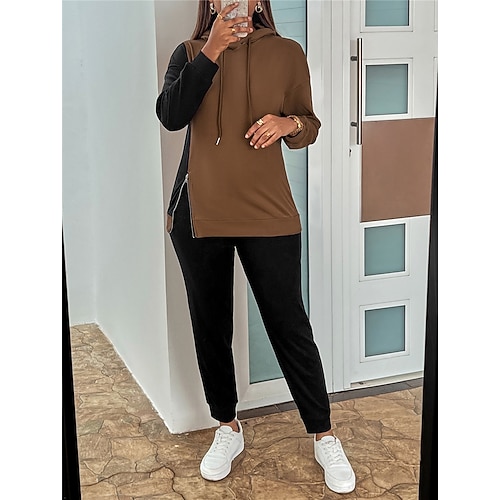 

Women's Loungewear Sets Nighty Pure Color Fashion Sport Comfort Home Street Airport Polyester Breathable Hoodie Long Sleeve Hoodie Pant Elastic Waist Fall Spring Wine Khaki