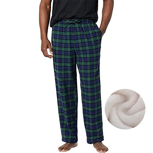 

Men's Loungewear Flannel Pajama Pants Lounge Pants Grid / Plaid Warm Soft Home Bed Spa Flannel Warm Pocket Elastic Waist Winter Green Black