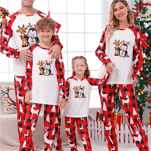 

Christmas Pajamas Family Letter Elk Home Crewneck Green Black Khaki Long Sleeve Basic Matching Outfits