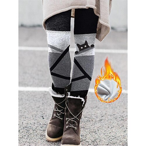 

Women's Fleece Pants Tights Leggings Full Length Print High Elasticity Medium Waist Fashion Tights Halloween Picture color 21 Picture color 34 S M