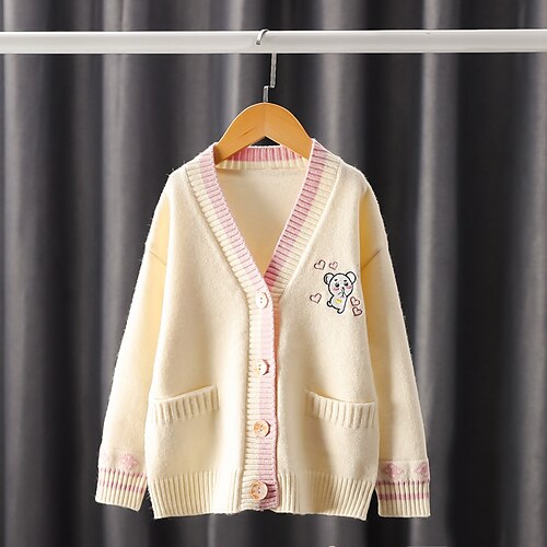 

Kids Girls' Sweater Coat Cartoon Active Outdoor Coat Outerwear 3-12 Years Winter Pink Beige