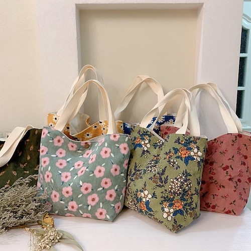 

Women's Tote Tote Canvas Tote Bag Corduroy Shopping Daily Print Flower small green flowers Corduroy Blue Daisy Portable Corduroy Red Rose Portable Corduroy Yellow Daisy Portable Corduroy Sakura