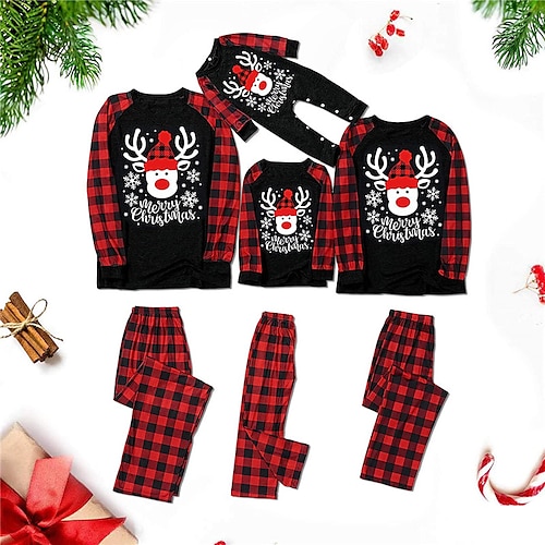 

Christmas Pajamas Family Elk Home Red Long Sleeve Basic Matching Outfits