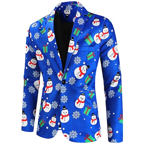 

Men's Coat Breathable Christmas Single Breasted One-button Gift Snowflake 3D Printed Graphic Turndown Fashion Jacket Outerwear Long Sleeve Pocket Fall & Winter