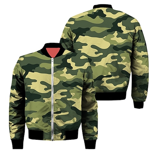 

Men's Jacket Windproof Street Zipper Graphic Camo / Camouflage 3D Printed Graphic Stand Collar Streetwear Jacket Outerwear Long Sleeve Pocket Winter