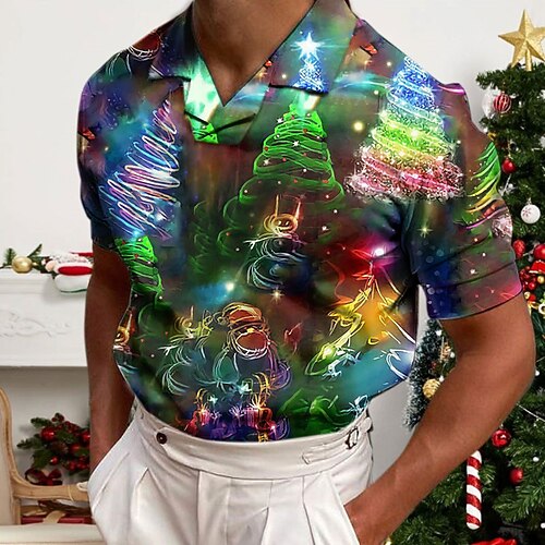 

Men's Polo Shirt Golf Shirt Tree Graphic Prints Turndown Green 3D Print Christmas Street Short Sleeves Print Clothing Apparel Fashion Designer Casual Breathable