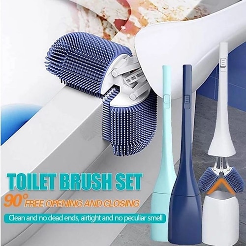 

Silicone Toilet Brush and Holder Set, 90° Free Opening & Closing, Ventilation Slots Base, Flexible Toilet Cleaning System for Bathroom