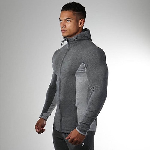 

Men's Track Jacket Windbreaker Pocket Full Zip Long Sleeve Outerwear Athleisure Winter Cotton Thermal Warm Windproof Breathable Running Jogging Training Sportswear Activewear Patchwork Dark Grey