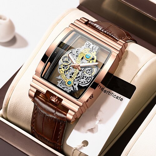 

BINBOND Brand Men Quartz Watch Wine Barrel Double-Sided Hollow Watch Fully Automatic Waterproof Luminous Men's Watch