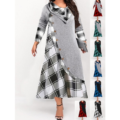 

Per donna Plus Size Abito casual A quadri Collo ad anello Stampa Manica lunga Inverno Autunno Di tendenza Informale Vestito longuette Esterno Giornaliero Vestito