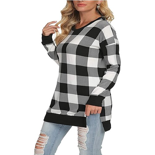 

Damen Herbst Langarm Seitenschlitz lose Blusen lässige Pullover Tunika Tops