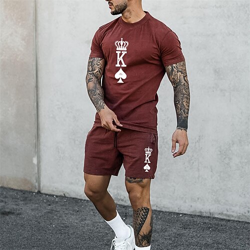 

Men's T-shirt Suits Shorts and T Shirt Set Graphic Prints Poker Crew Neck Green Blue Red Hot Stamping Street Daily Short Sleeve Print Clothing Apparel 2pcs Fashion Designer Casual Comfortable
