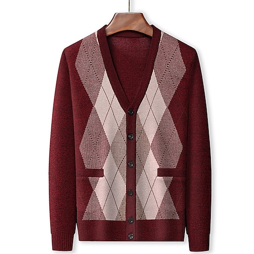 

Men's Sweater Cardigan Sweater Ribbed Knit Pocket Knitted Color Block V Neck Casual Daily Modern Contemporary Daily Wear Going out Clothing Apparel Fall & Winter Burgundy Dark Navy M L XL