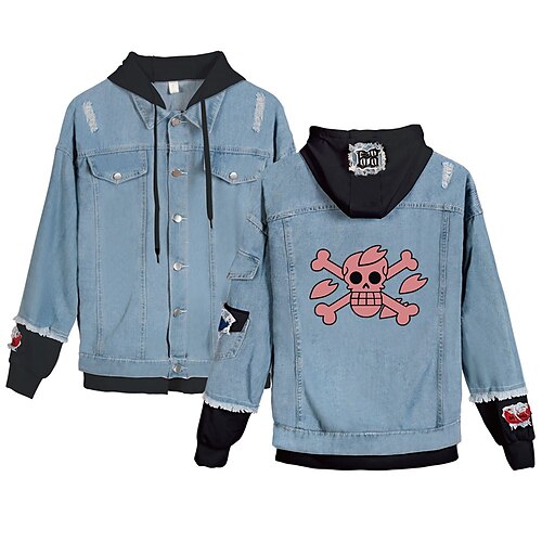 

One Piece Film: Red Burukku Anime Cartoon Manga Anime Denim Jacket Harajuku Kawaii Coat For Men's Women's Unisex Adults' Hot Stamping Denim