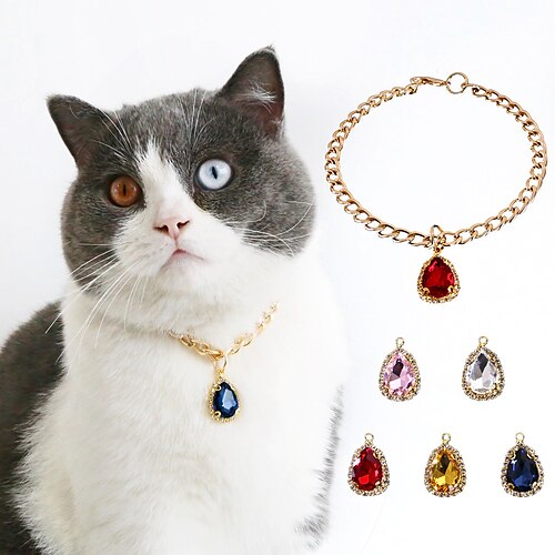 

2 Pcs Metal Crystal Diamond Pendant Cat Dog Rabbit Collar Adjustable Princess Birthday Party Necklace Pet Accessories