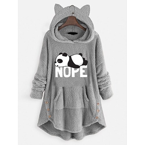 

Women's Cat Ear Fleece Hoodie Tops Sweatshirt Plain Button Pocket Long Sleeve Hooded Casual Teddy Home Daily Winter Fall Windproof Warm